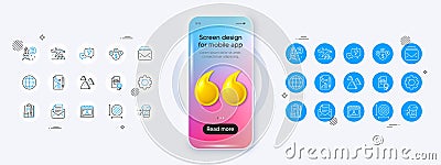 Bitcoin project, Circle area and Coffee delivery line icons. For web app, printing Vector Vector Illustration