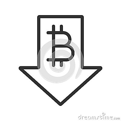 Bitcoin rate falling linear icon Vector Illustration