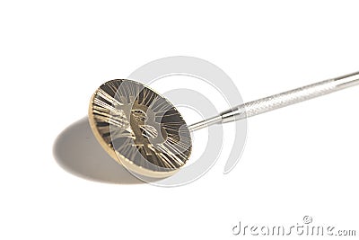 Bitcoin reflection in a dental mirror Stock Photo