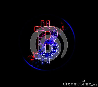 Bitcoin sign on black background. New investment ideas Stock Photo