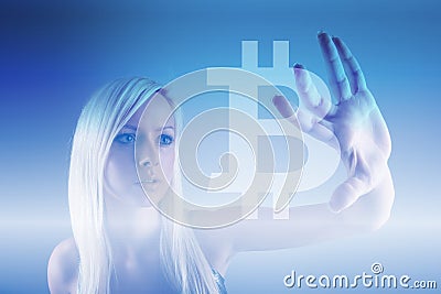 Bitcoin sign digital currency, futuristic digital money, blockchain technology concept Stock Photo