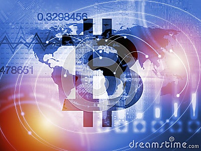 Bitcoin sign digital currency, futuristic digital money, blockchain technology concept Stock Photo