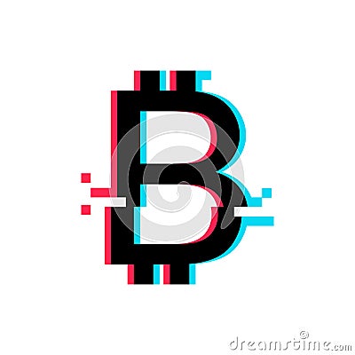 Bitcoin sign in glitch style Vector Illustration