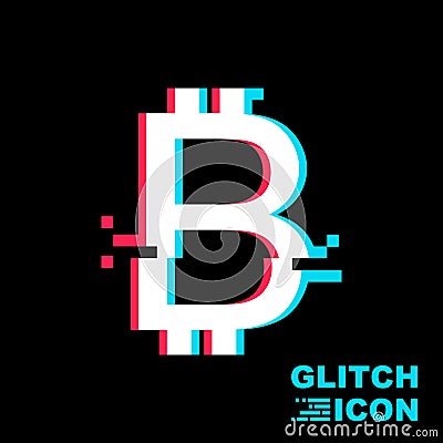 Bitcoin sign in glitch style Vector Illustration