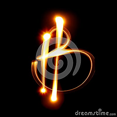 Bitcoin sign - Light painting Stock Photo