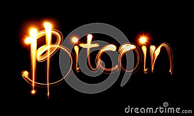 Bitcoin sign and word Stock Photo