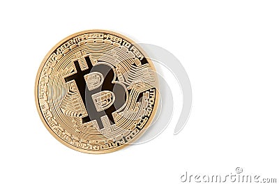 Bitcoin, single golden on white with blank space Editorial Stock Photo