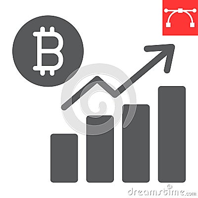 Bitcoin statistics glyph icon, graph and growth, bitcoin diagram vector icon, vector graphics, editable stroke solid Vector Illustration