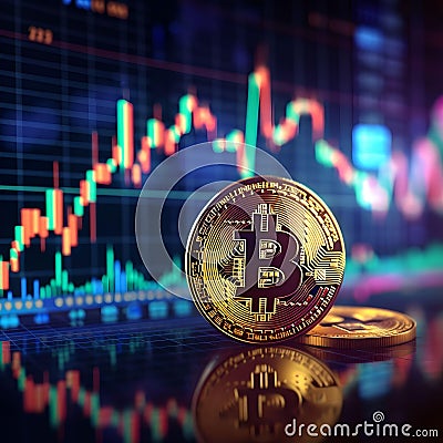 Bitcoin Stock Growth. Chart shows a strong increase in the price of bitcoin. Generative AI. Stock Photo