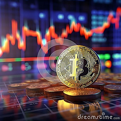 Bitcoin Stock Growth. Chart shows a strong increase in the price of bitcoin. Generative AI. Stock Photo