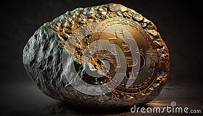 Bitcoin in stone - Investing in Bitcoin has never been easier with this photo of the cryptocurrency - ai generated Stock Photo