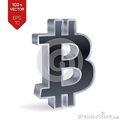 Bitcoin symbol. 3D isometric Silver Bitcoin Sign. Digital currency. Cryptocurrency. Vector illustration. Vector Illustration