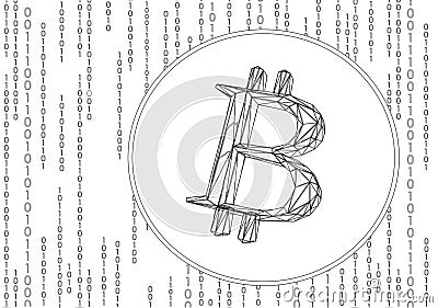 Bitcoin symbol on data flow binary code. Golden currency crypto currency banking system. Economy commerce network Vector Illustration