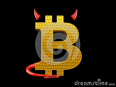Bitcoin symbol with devil horns and tail Cartoon Illustration