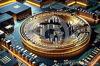Bitcoin embed in a circuit futuristic Stock Photo
