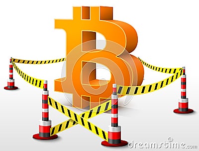 Bitcoin symbol located in restricted area Vector Illustration