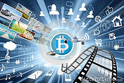 Bitcoin symbol with many objects Stock Photo