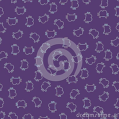 Bitcoin symbol seamless pattern, linear light symbol on violet backgroun, vector Stock Photo