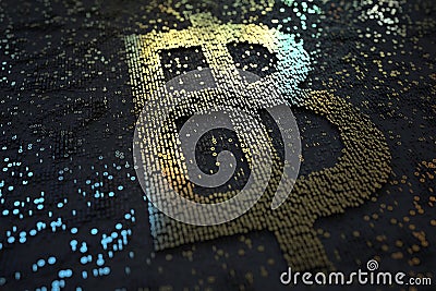 Bitcoin or Thai baht sign consisting of numbers. Digital currency or crypto fintech related conceptual 3D rendering Stock Photo
