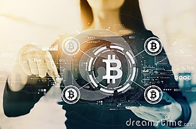 Bitcoin theme with businesswoman Stock Photo