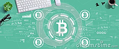 Bitcoin theme with a computer keyboard Editorial Stock Photo