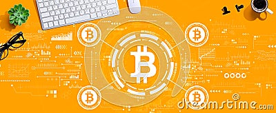 Bitcoin theme with a computer keyboard Stock Photo