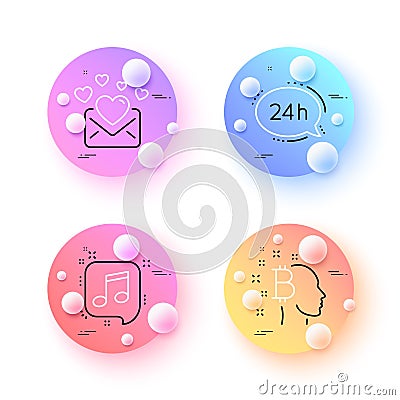 Bitcoin think, 24h service and Musical note minimal line icons. For web application, printing. Vector Vector Illustration