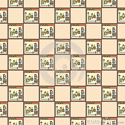 Bitcoin Trading in Web Browser vector Cryptocurrency colored seamless pattern Vector Illustration