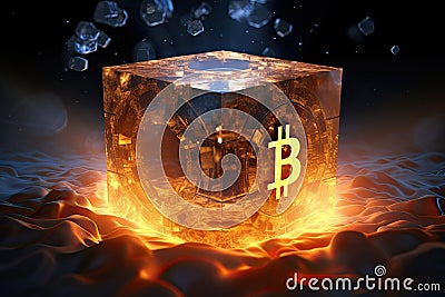 Bitcoin Cube of blockchain blocks Stock Photo