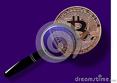 Bitcoin under the loupe. Stock Photo