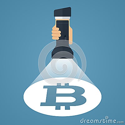 Bitcoin under spotlight Vector Illustration