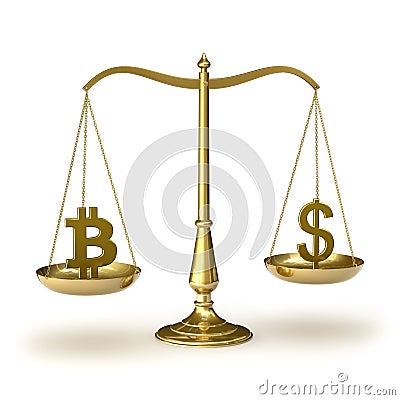 Bitcoin and USD Stock Photo