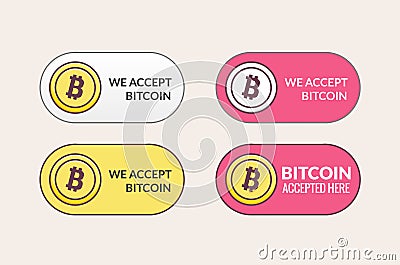 Bitcoin vector crypto accept icon. Bitcoin coin here button Vector Illustration