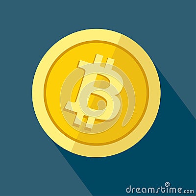 Bitcoin vector icon as golden coin Vector Illustration