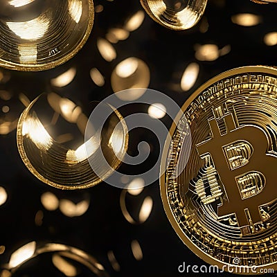 Bitcoin virtual coins on black background Stock Photo