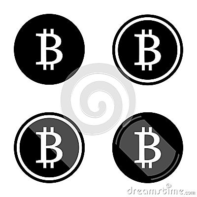 Bitcoin virtual currency set of symbols icons logo simple black colored with white Vector Illustration