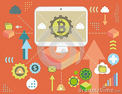 Bitcoin virtual money in the cloud Vector Illustration