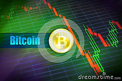 Bitcoin volatility. Rapid change, falling bitcoin price graph. Stock Photo