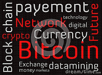 Bitcoin word cloud text Stock Photo