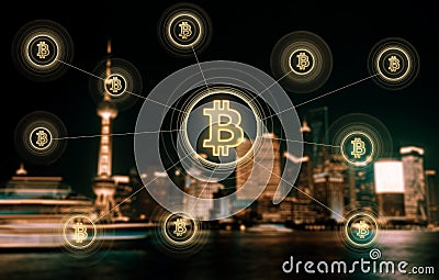 Electronic money ,blockchain transfers and finance concept. Editorial Stock Photo