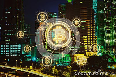 Electronic money ,blockchain transfers and finance concept. Editorial Stock Photo