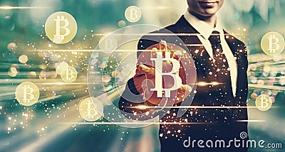 Bitcoins with businessman Stock Photo