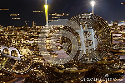 Bitcoins in city Stock Photo