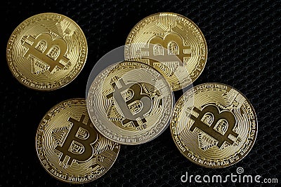 Bitcoins concept save money. coins on black backgroundâ€‹ Stock Photo