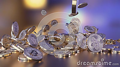 Bitcoins falling on a pile Stock Photo