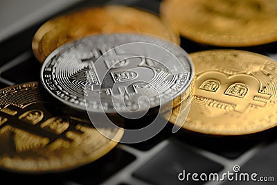 Bitcoins and a new concept of virtual money. Stock Photo