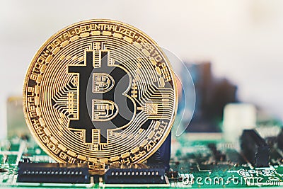 Bitcoins new virtual money on Circuits Stock Photo