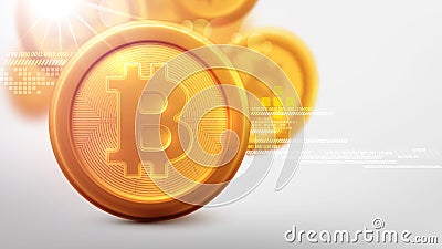 Bitcoins and New Virtual money concept.Background of Golden coin Vector Illustration