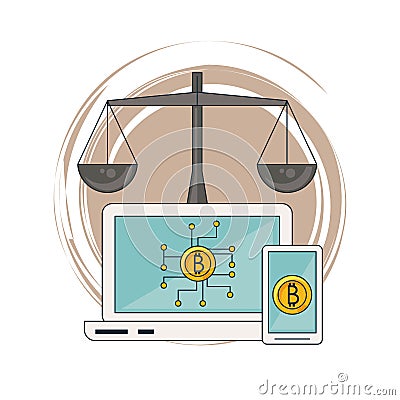 Bitcoins on smartphone and laptop Vector Illustration