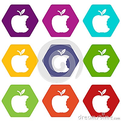 Bite apple icons set 9 vector Vector Illustration